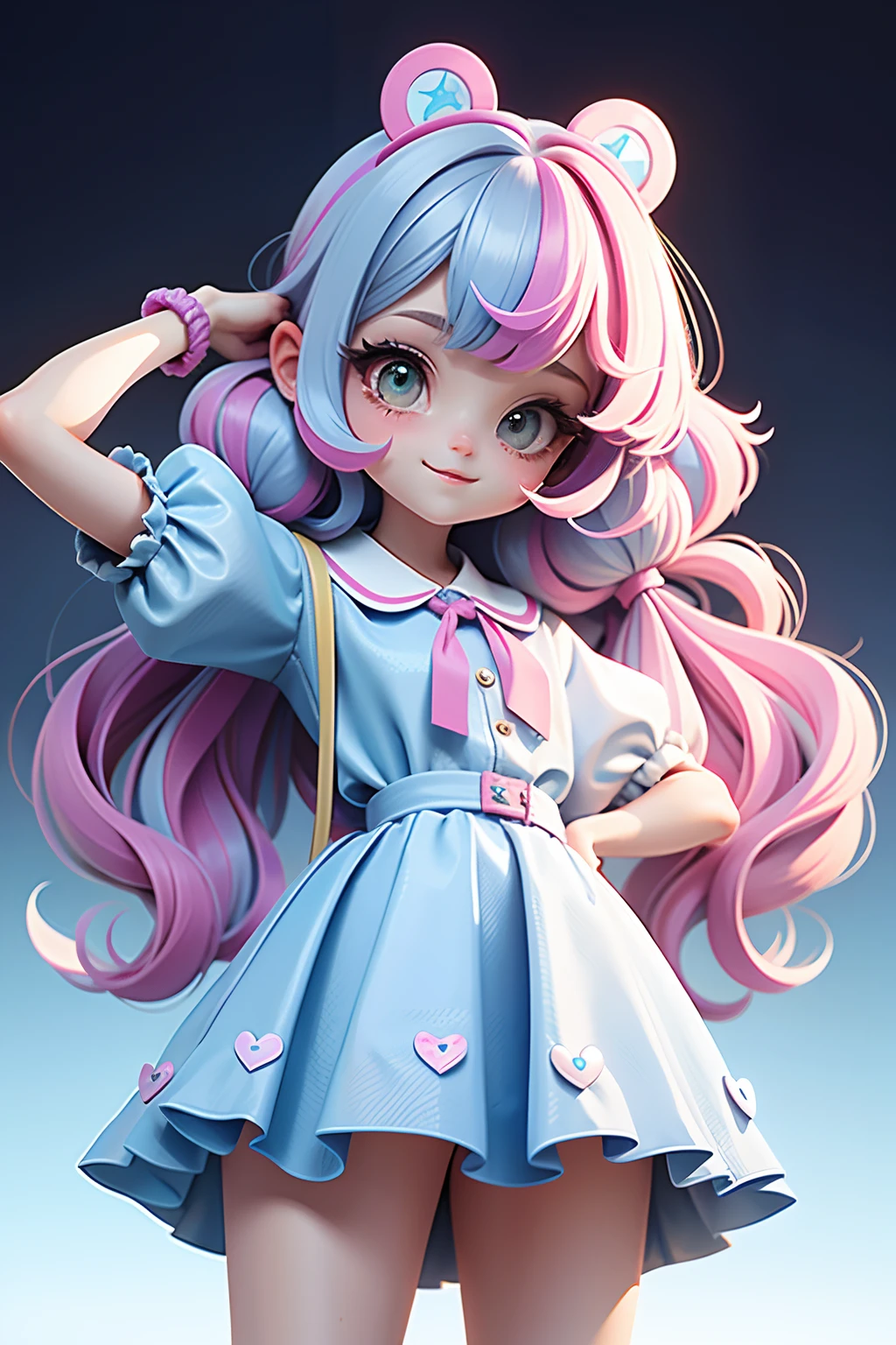 Loli Alice Wonderland Menina, cabelo mesclado, preso, modern accessories , olhos delicados e detalhados, sorriso delicado e detalhados, opalescente, Perolescente, Holographic,  fundo escuro