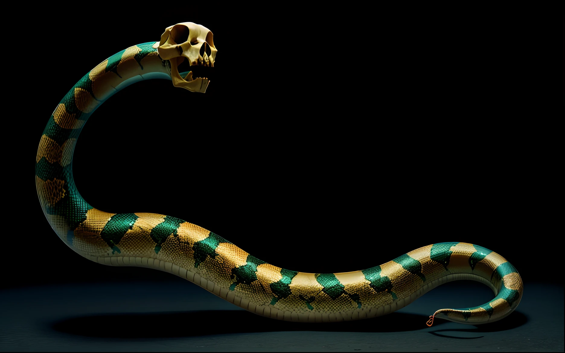 Un primer plano de una serpiente con una calavera en la cabeza - SeaArt AI