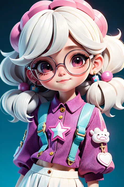 Loli cute girl, cabelo preso, cabelo solto, modern accessories , Eyeglasses, olhos detalhados, sorriso detalhados, detalhes deta...