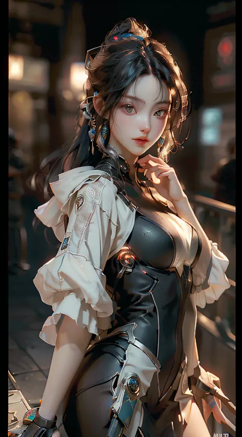 ((Best quality)), ((masterpiece)), (detailed: 1.4), 3D, an image of a beautiful cyberpunk woman, Night metropolis background, HDR (High Dynamic Range),Ray Tracing,NVIDIA RTX,Super-Resolution,Unreal 5,Subsurface dispersion, PBR texture, Post-processing, Ani...