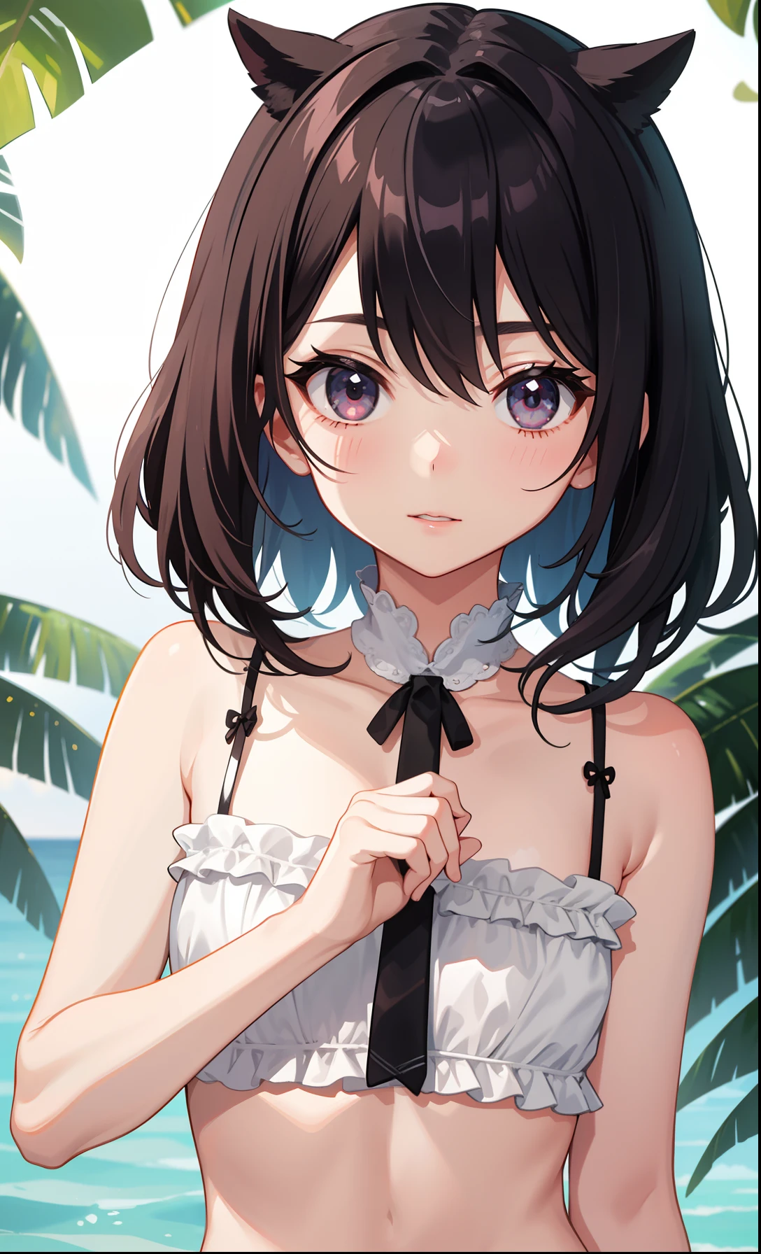 Anime girl in a bikini with a cat ears and a tie - SeaArt AI