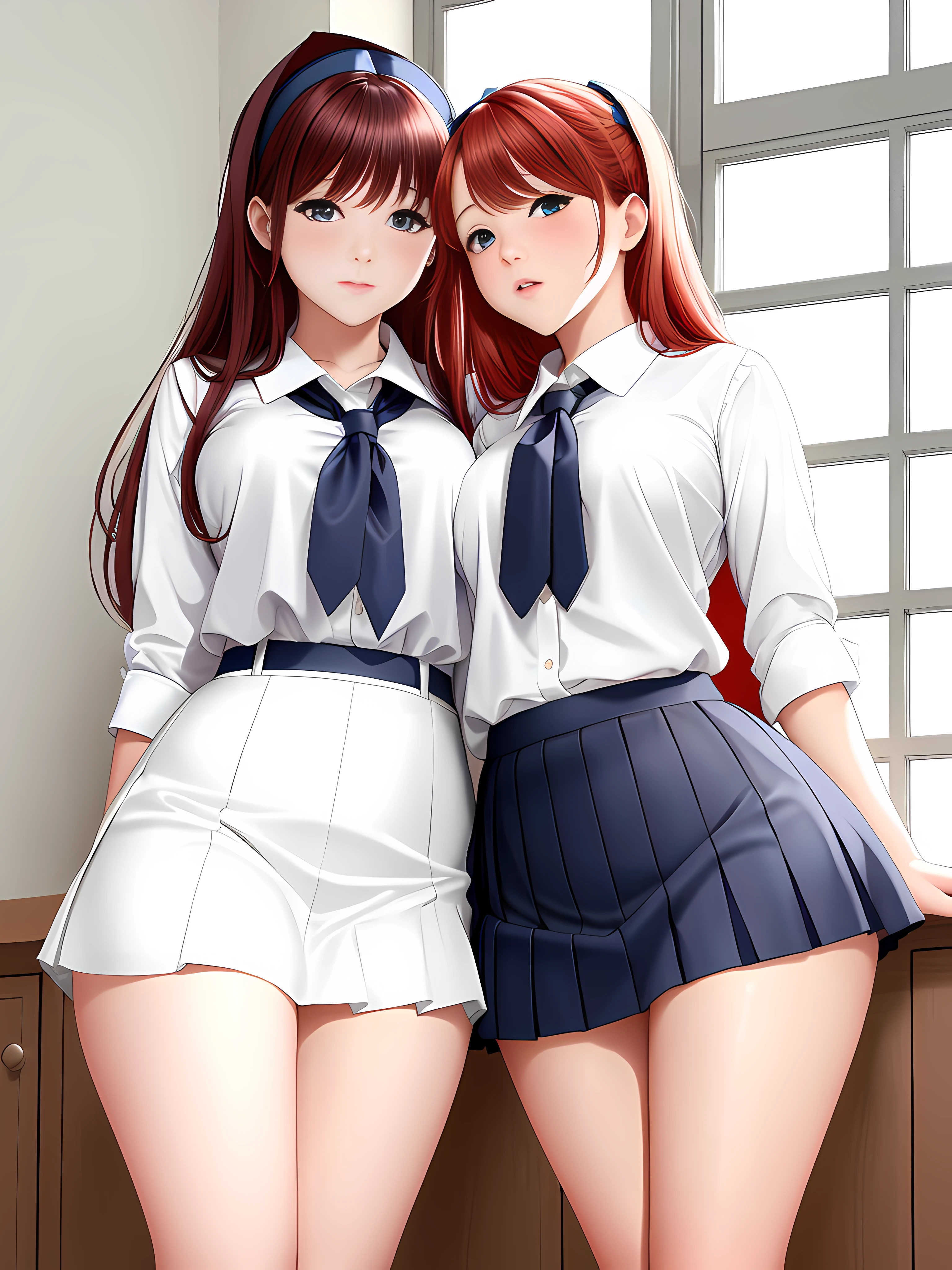 Two anime girls in school uniforms posing for a picture - SeaArt AI