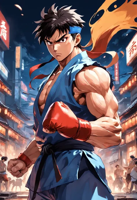 anime of messi as street fighter ryu holding hadouken - SeaArt Al ...