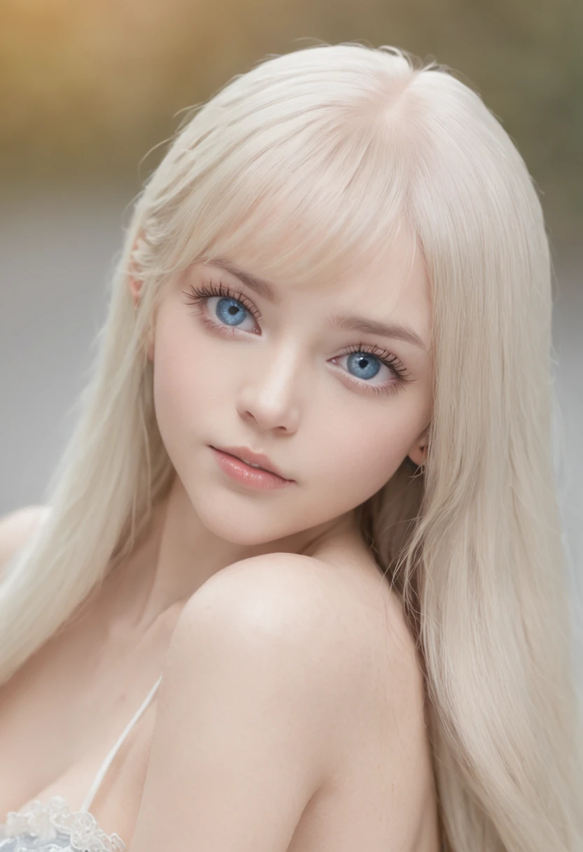 A close up of a woman with long blonde hair and blue eyes - SeaArt AI