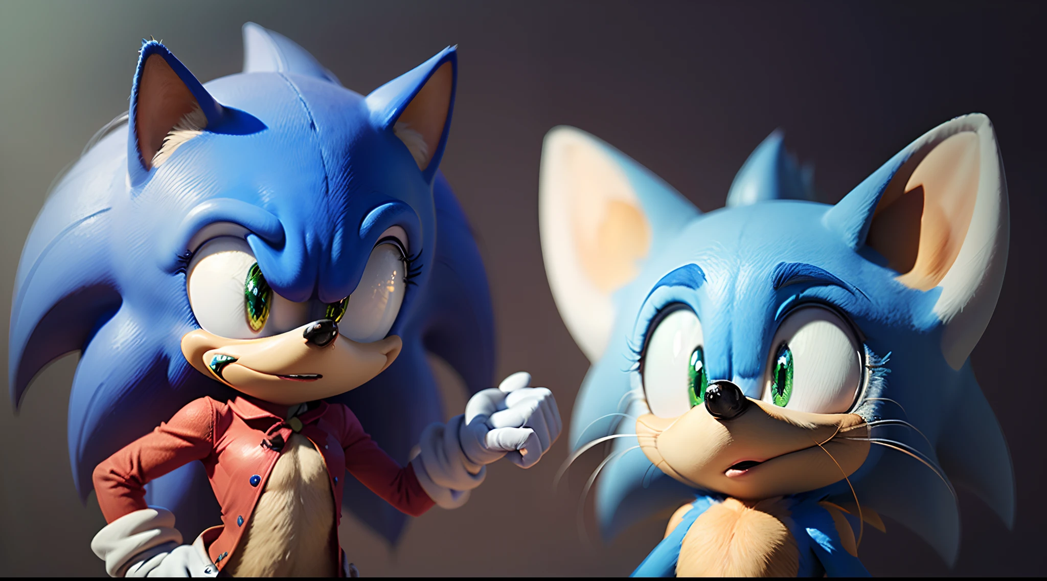 Sonic and tails figurines are posed in a studio setting - SeaArt AI