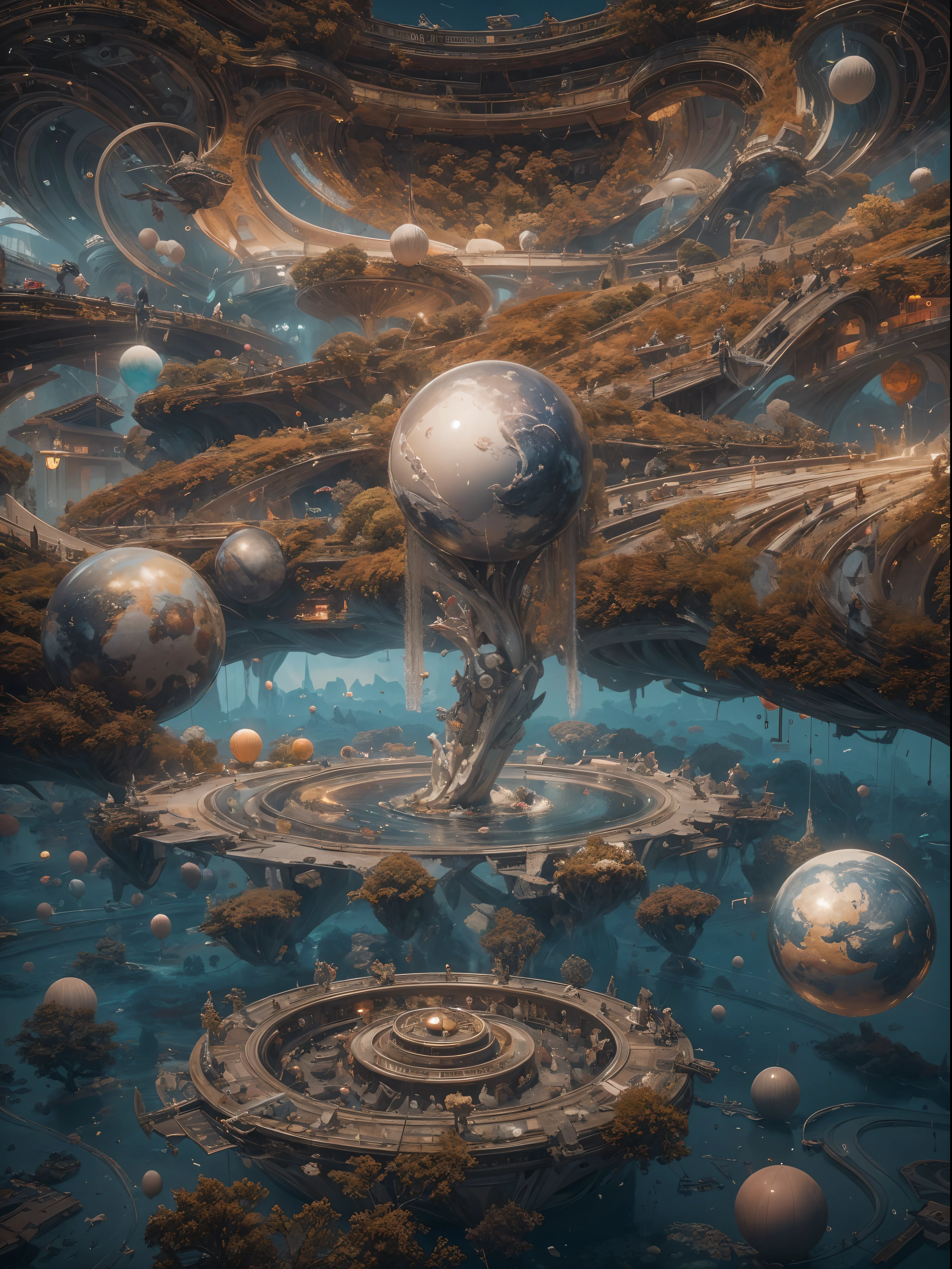 ((La mejor calidad)), ((obra maestra)), (muy detallado:1.3), Astronauta sobre el agua, ubicado en el centro, levitating over the water of a lake with mountains in the background, spheres with fractal designs around, cyberpunk, Fractal design in the background, FUTURISTA, golden ratio, 3D tessellation of metal structures, neuronal graph, neuronas, Color, amor, passion, oil on canvas, pinceladas gruesas, Stunningly Detailed, 8k, obra maestra, Artstation, surrealista, obra maestra, realista, realismo, fotorrealismo, alto contraste, photorealistic digital art trending on artstation 8k hd high definition detailed realistic, detallado, textura de la piel, hiper detallado, textura realista de la piel, armadura, mejor calidad, ultra-high-resolution, , high resolusion, detallado, foto sin procesar, nikon d850 film stock photograph 4 kodak portra 400 camera f1.6 Lens rich colors hyper realistic texture dramatic lighting UnrealEngine trend in Artstation Cinestill 800,