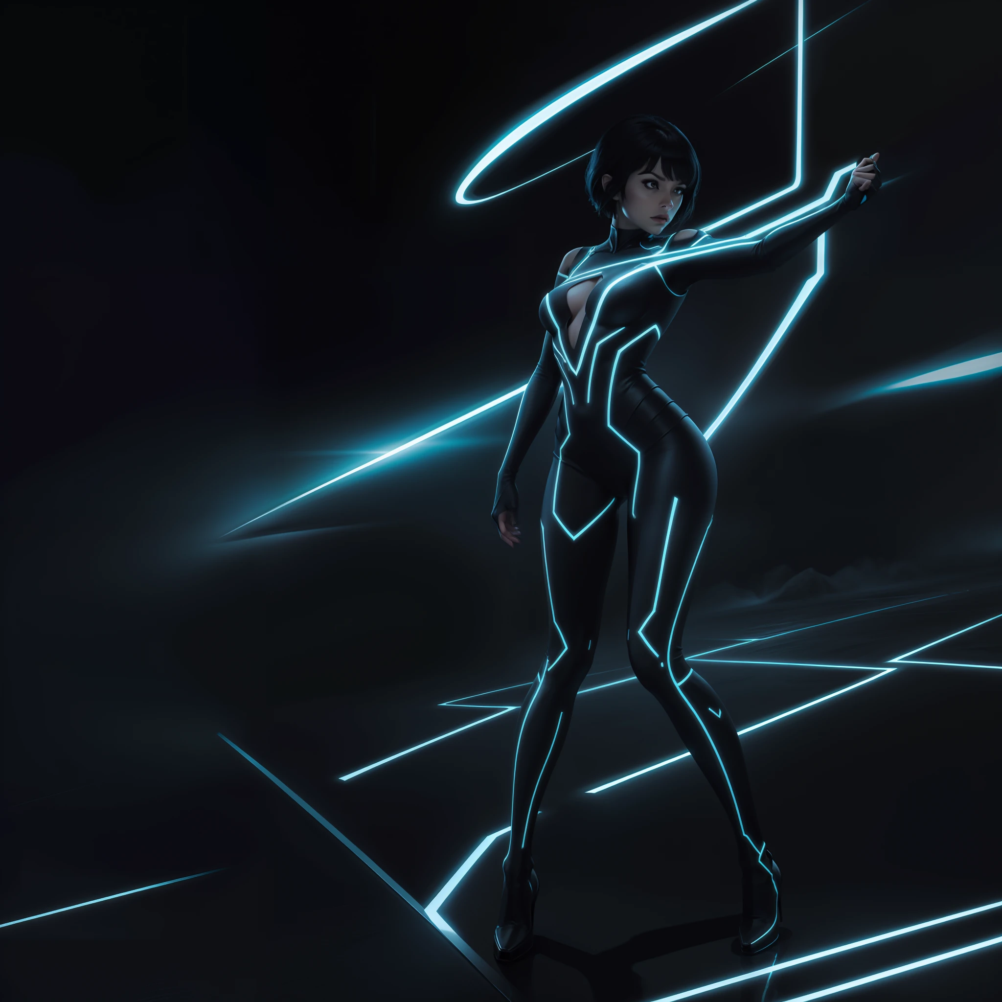 Tron Character Movie Woman Lora Woman Quorra, masterpiece, 4k, Best Quality, super detailed faces, view from behind, Panty shot, tight transparent clothing