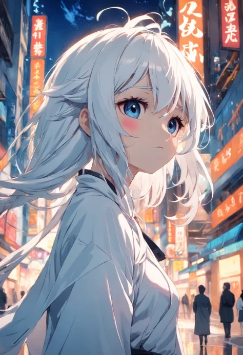 Two-dimensional girl，white color hair