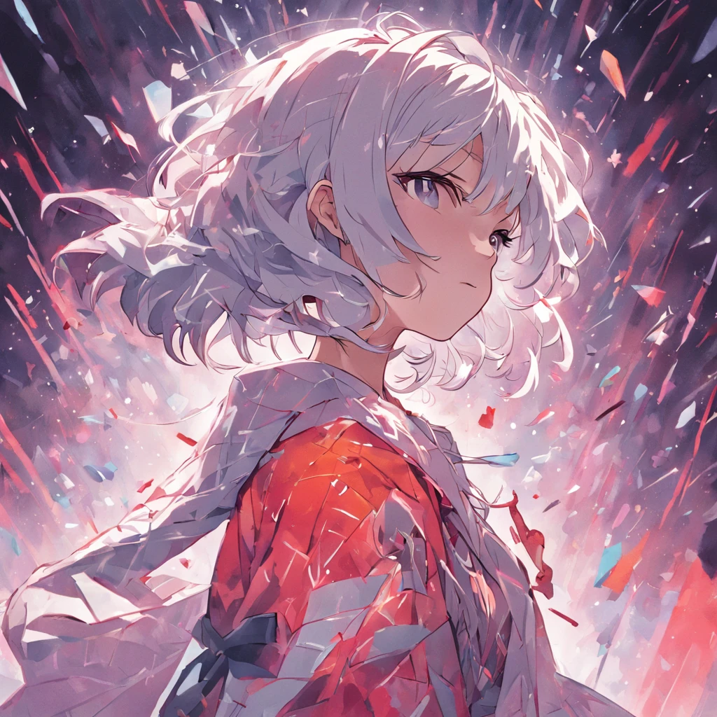 Anime girl with white hair and red dress standing in the rain - SeaArt AI