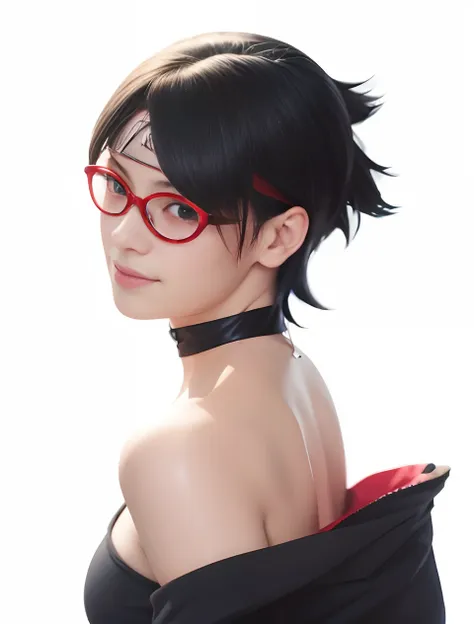 Anime girl with black hair and red glasses posing for a picture - SeaArt AI