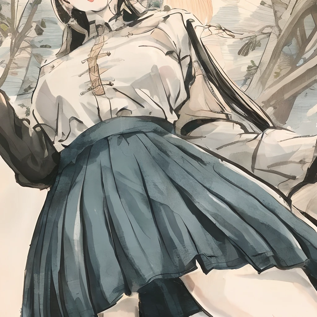 Anime girl in a skirt and blouse holding a gun - SeaArt AI