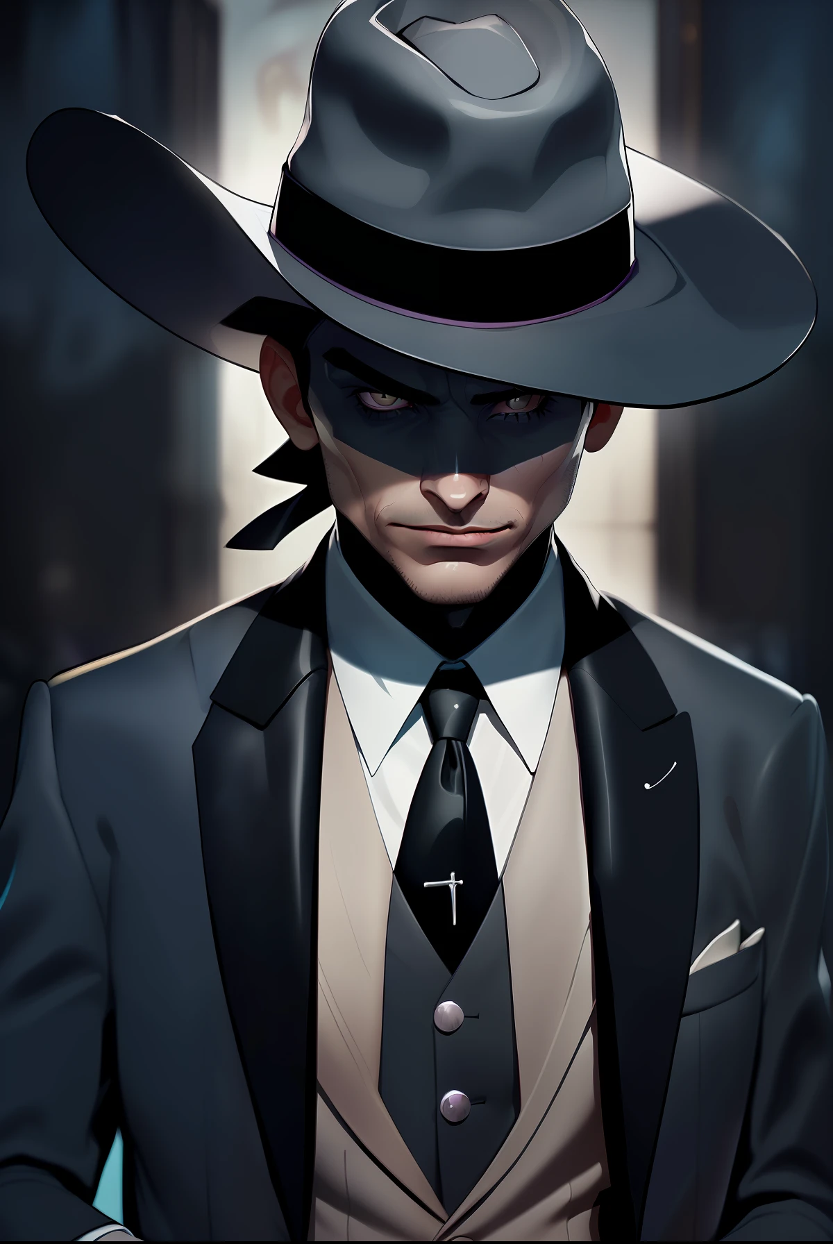 Image of a man in suit and tie with hat, noir detective, a suited man in a hat, promo image, handsome man, Editorial Photography, for gq, Very beauthful, Face pretty, ridiculously handsome, fedora, epic portrait of menacing, extremely pretty, sharp looking portrait