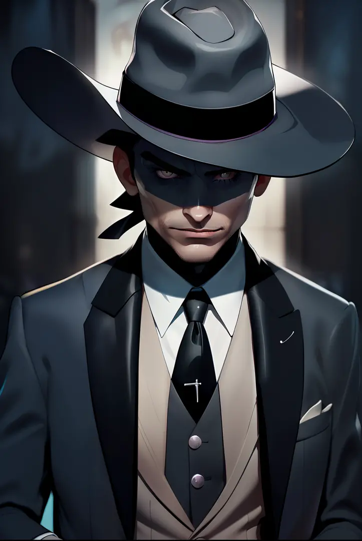 Image of a man in suit and tie with hat, detetive noir, a suited man in a hat, imagem promocional, homem bonito, fotografia edit...