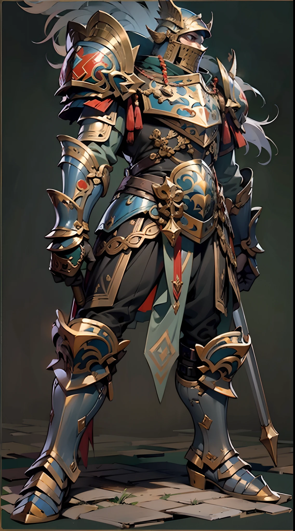 Game character design，holy paladin，Quaint and heavy armor wraps the entire body，shelmet，Holding a stout and ornate scepter，heavy boots，（full bodyesbian：1.4），on  back，solid color backdrop，clean backdrop，depth of fields，high light，Real light，Ray traching，oc rendered，Hyper-realistic，best qualtiy，8K，Works of masters，super-fine，Detailed pubic hair，Correct anatomy，Bokeh，Facial features are carefully depicted