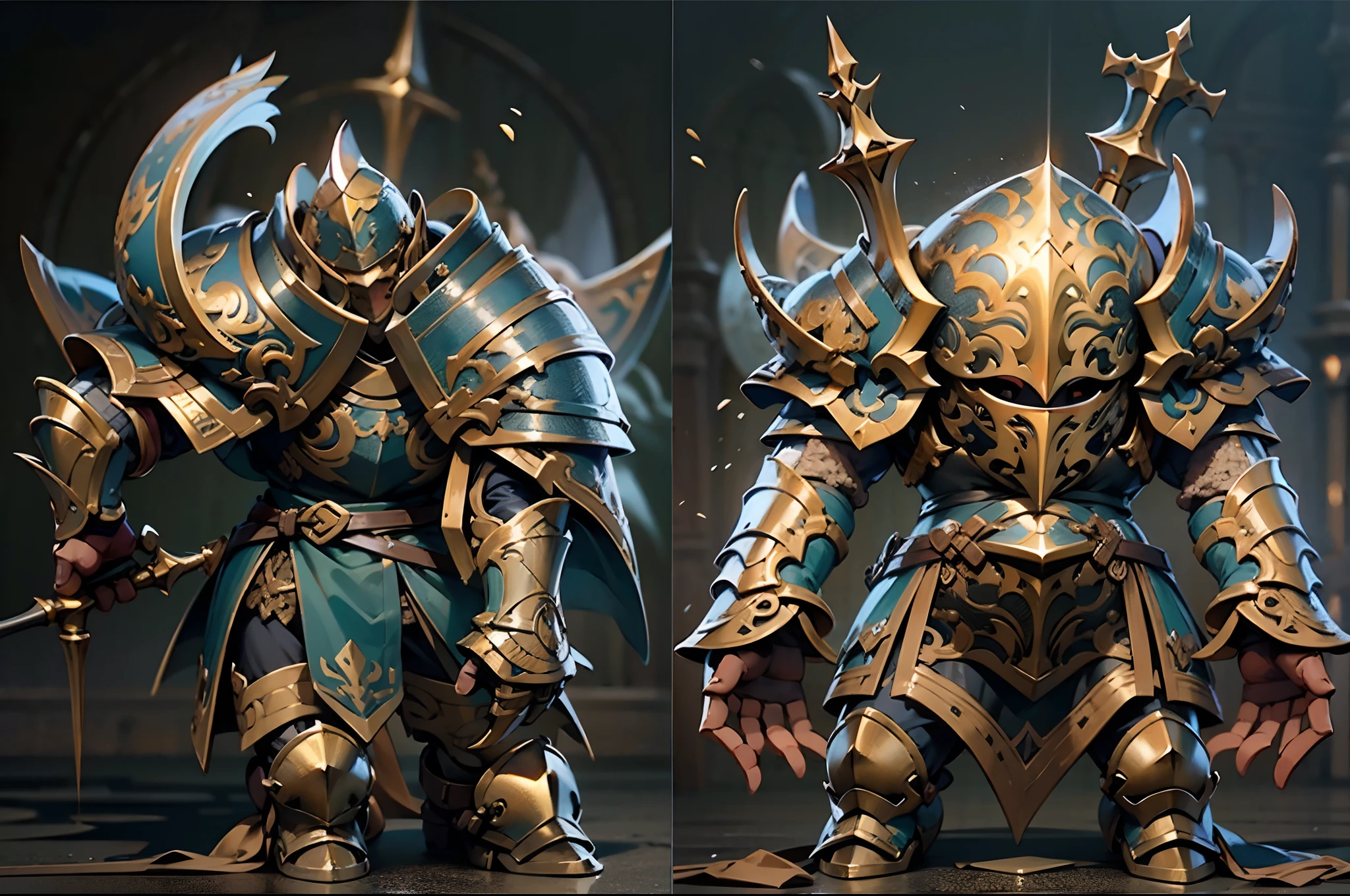 Game character design，holy paladin，Quaint and heavy armor wraps the entire body，shelmet，Holding a stout and ornate scepter，heavy boots，（Full-body side：1.4），Lateral face，solid color backdrop，clean backdrop，depth of fields，high light，Real light，Ray traching，oc rendered，Hyper-realistic，best qualtiy，8K，Works of masters，super-fine，Detailed pubic hair，Correct anatomy，Bokeh，Facial features are carefully depicted