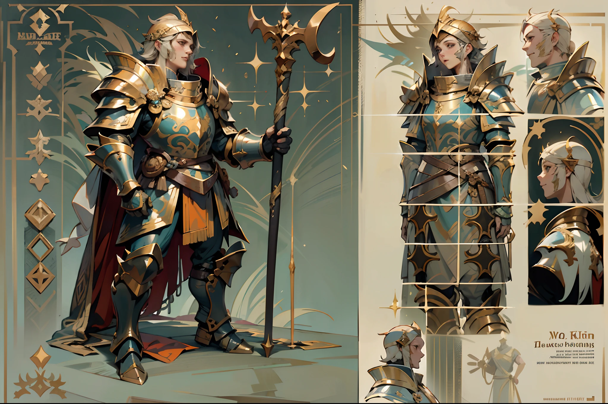 Game character design，holy paladin，Quaint and heavy armor wraps the entire body，shelmet，Holding a stout and ornate scepter，heavy boots，（Full-body side：1.4），Lateral face，solid color backdrop，clean backdrop，depth of fields，high light，Real light，Ray traching，oc rendered，Hyper-realistic，best qualtiy，8K，Works of masters，super-fine，Detailed pubic hair，Correct anatomy，Bokeh，Facial features are carefully depicted