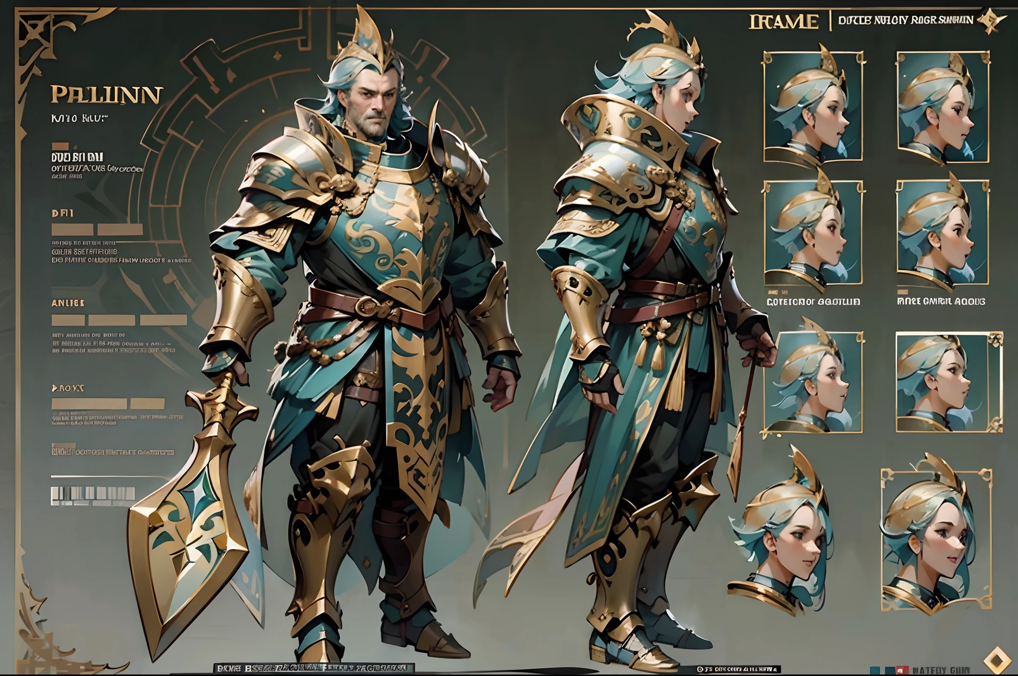 Game character design，holy paladin，Quaint and heavy armor wraps the entire body，shelmet，Holding a stout and ornate scepter，heavy boots，（Full-body side：1.4），Lateral face，solid color backdrop，clean backdrop，depth of fields，high light，Real light，Ray traching，oc rendered，Hyper-realistic，best qualtiy，8K，Works of masters，super-fine，Detailed pubic hair，Correct anatomy，Bokeh，Facial features are carefully depicted