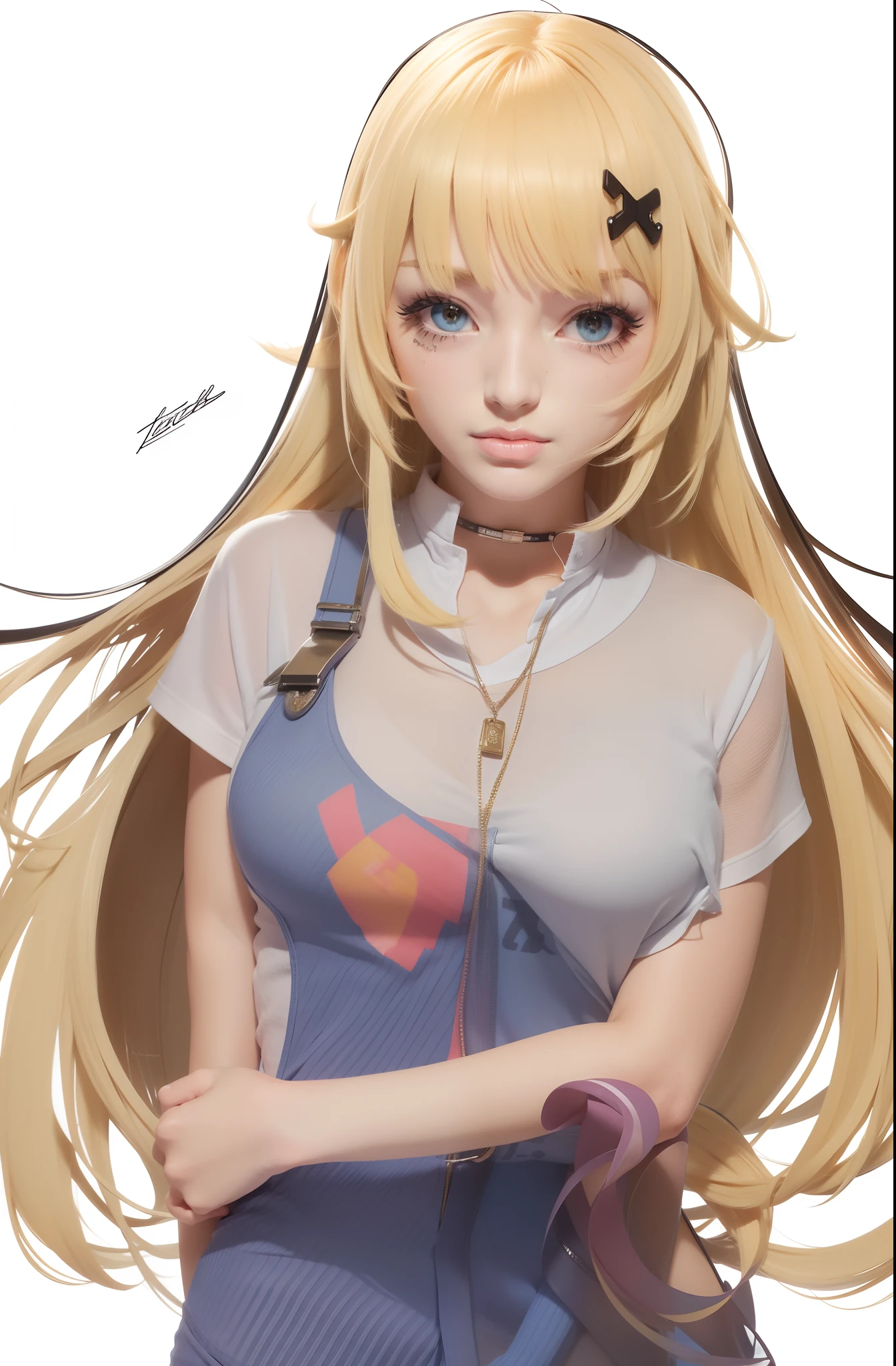 Female, white t-shirt, blonde hair, photorealistic, masterpiece