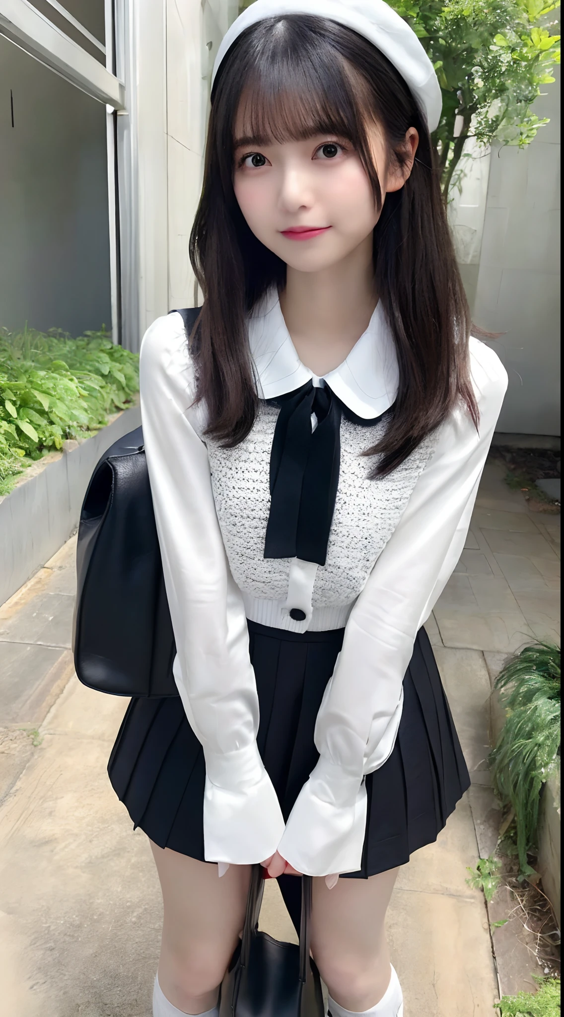 Arafed asian woman in a white shirt and black skirt - SeaArt AI