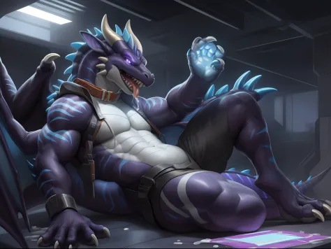 Solo, Male, sacrifices, (male anthro-dragon):1.3, White flesh，nakeness，divinity，Numbered collar，High-quality experimental products，Kingly momentum，Evil God (Kamimei):1.3, (komono:1.4) (DOA):1.23, Detailed eyes, lizard tail,A pair of dragon horns, A pair of...