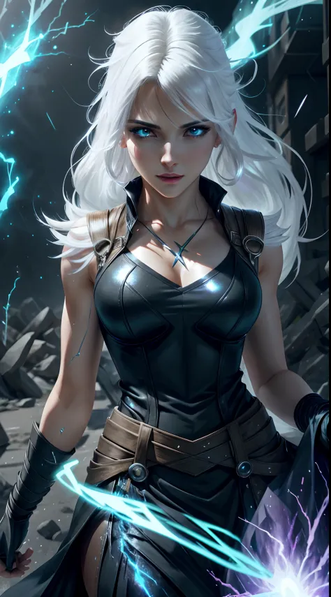 1Beautifulwoman，ff Tifa， X-Men Storm, Lightning is in your hands, Homogeneous symbionts, Venom,, All white hair, a skirt,glowing light eyes