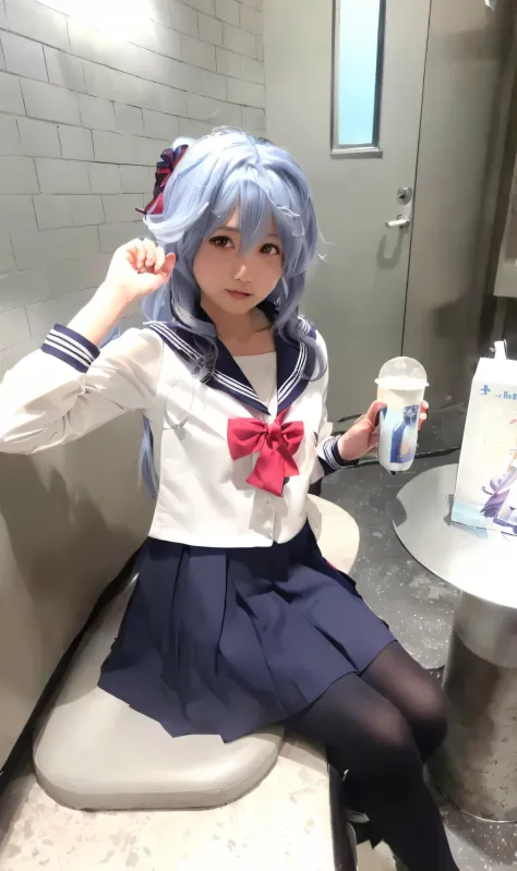 Arakfi sitting on a stool in a sailor's suit, Anime girl cosplay, Anime cosplay, Anime girl in real life, cosplay, Magical school student uniform, JK school uniform, rpgmaker, Sailor uniform, magic school uniform, professional cosplay, Kantai collection st...