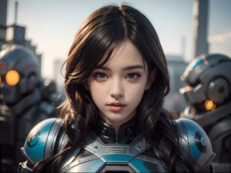Girl, Black Ling Hair, Robot Anime, Gundam, masterpice, realistic, superdetail