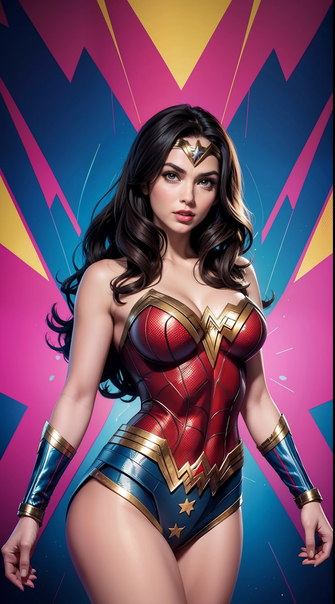 Wonder woman in a red and blue costume posing for a photo - SeaArt AI