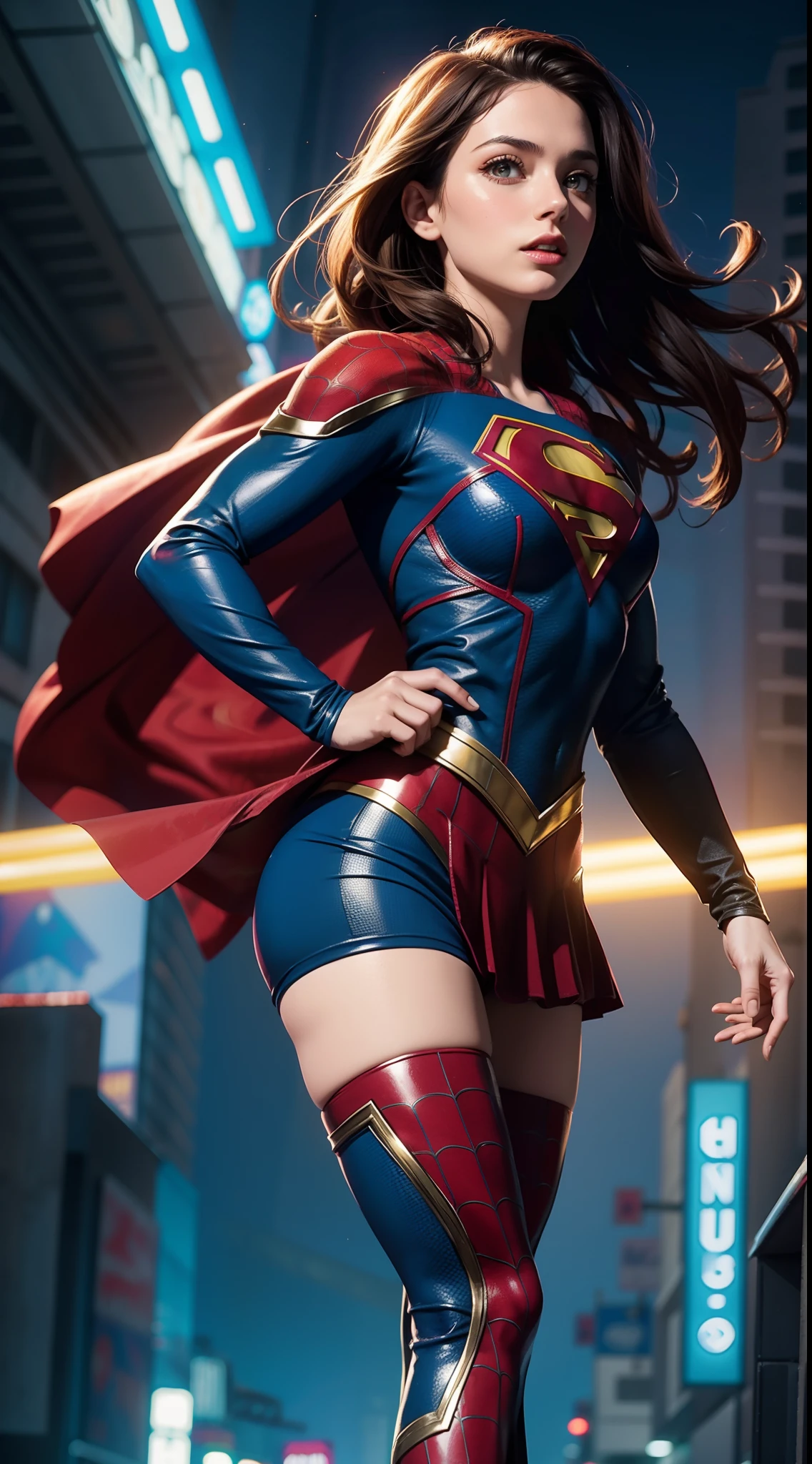 Supergirl em Homem-Aranha, Obra de arte, melhor qualidade, abstrato, psicodélico, néon, (Padrão de favo de mel), (criativo:1.3), sy3, SMS, fantasia00d