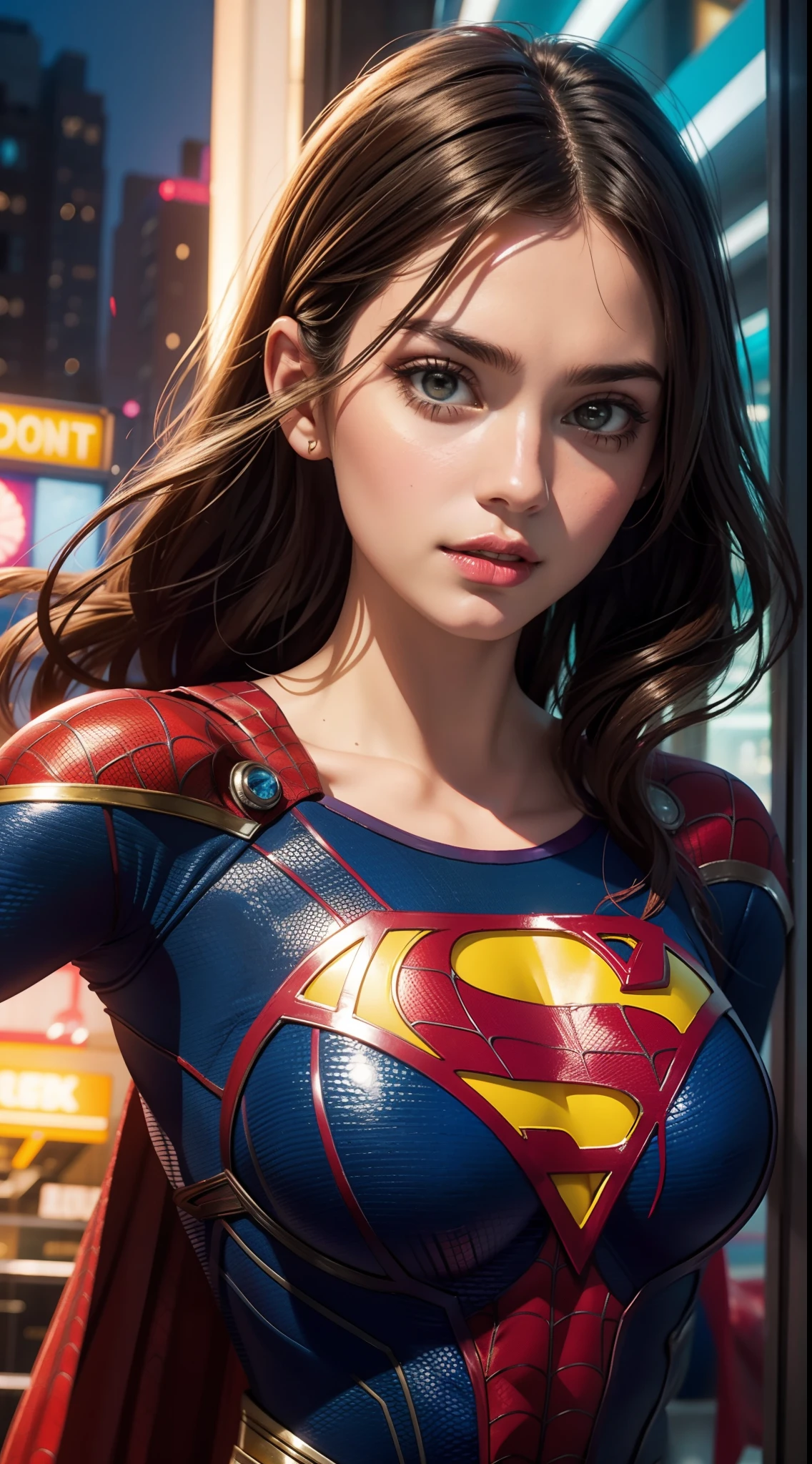 Supergirl en Spider-Man, Obra maestra, mejor calidad, abstracto, Psicodélico, Neón, (patrón de panal), (creativo:1.3), Sy3, SMM, fantasía00d