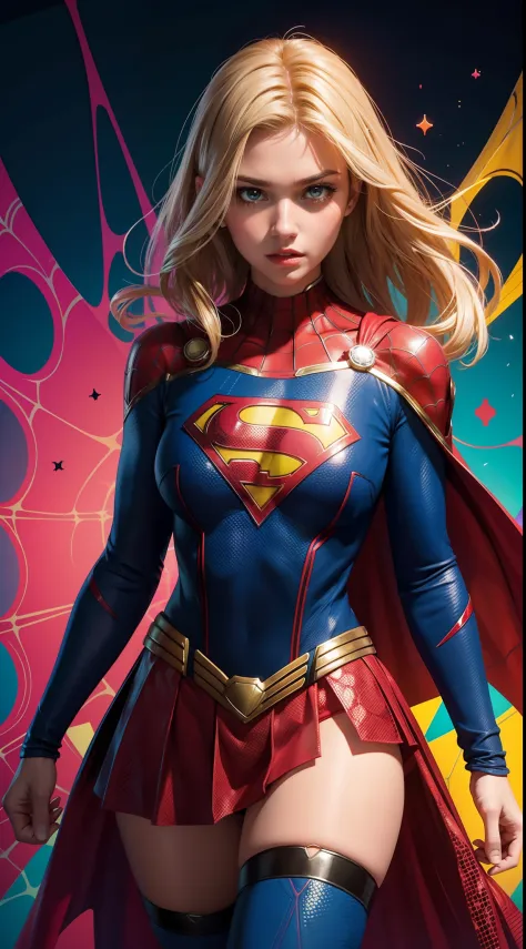 Supergirl in the style of Spider-Man, masterpiece, best quality, abstract, psychedelic, neon, (honeycomb pattern), (creative:1.3...