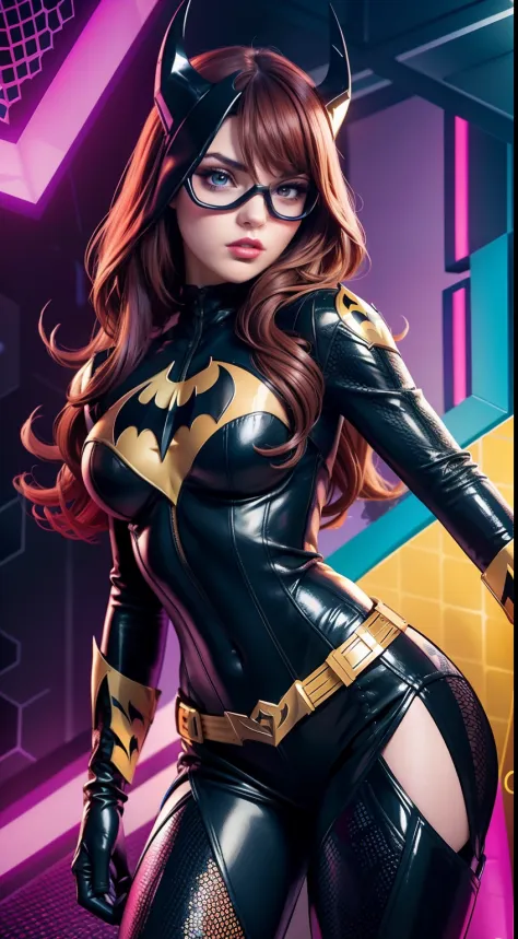 Sexy Batgirl from DC Comics, Masterpiece, Best Quality, abstract, Psychedelic, Neon, (honeycomb pattern), (creative:1.3), Sy3, S...