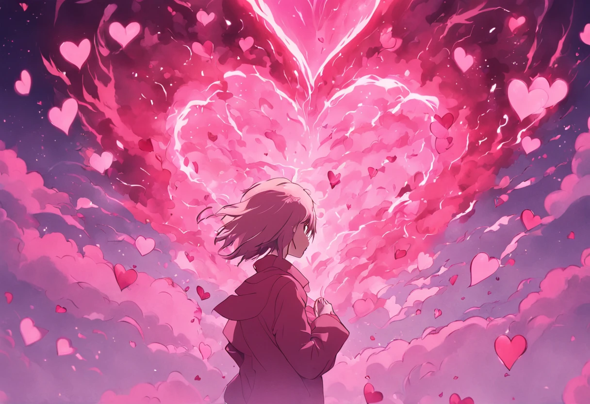 Anime girl standing in front of a heart shaped cloud - SeaArt AI