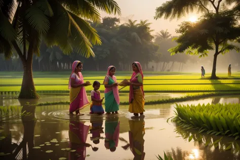 Date: 2015
Country: Bangladesh
Description: In a picturesque Bangladeshi rice paddy, adults clad in pastel saris participate in ...