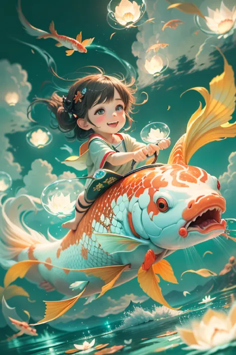 Beautiful girl playing with a bowl of water or fish, Gamine, is playing  happily, Fish, swirling schools of silver fish - SeaArt AI