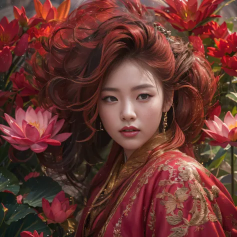 32K（tmasterpiece，k hd，hyper HD，32K）Large curls，Flowing rouge，ponds，zydink， a color，  Asian people （Silly girl）， （Silk scarf）， Co...