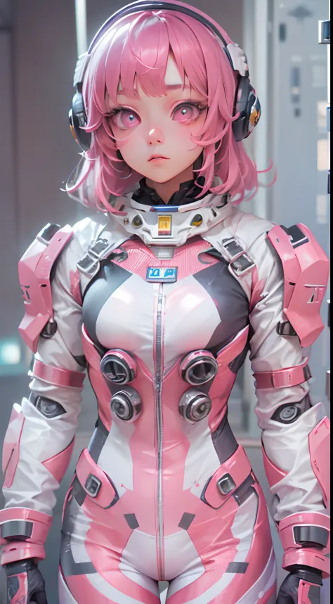 （tmasterpiece：1.3），（best qualtiy：1.3），3D，8K，.1girll，独奏，Pink hair，Pink eyes，shelmet，full bodyesbian，Spacesuit，tightsuit，mitts，sta...