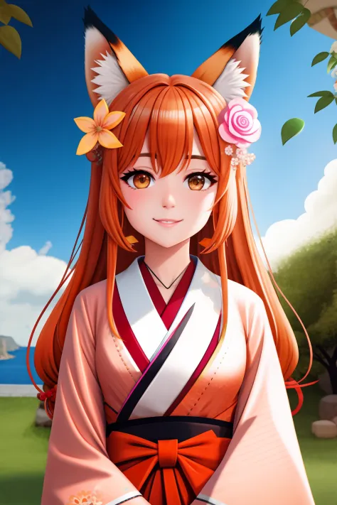 masterpiece, best quality, highly detailed, 1girl, solo, (:3:0.9), animal ear fluff, animal ears, orange hair, fluffy hair, blus...