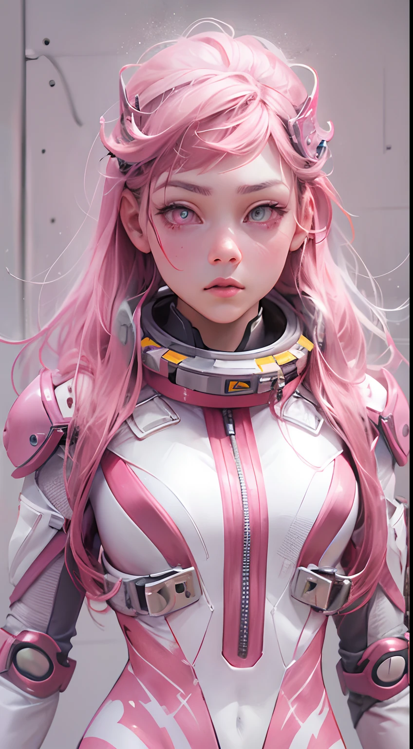 （tmasterpiece：1.3），（best qualtiy：1.3），3D，8K，.1girll，独奏，Pink hair，Pink eyes，shelmet，full bodyesbian，Spacesuit，tightsuit，mitts，standing on your feet，Q version