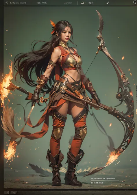 Design a female character who is a skilled archer and has a strong sense of justice. She is the leader of a group of rebels fighting against an oppressive regime. She is brave, intelligent, and resourceful. Her outfit should be practical for combat and mov...