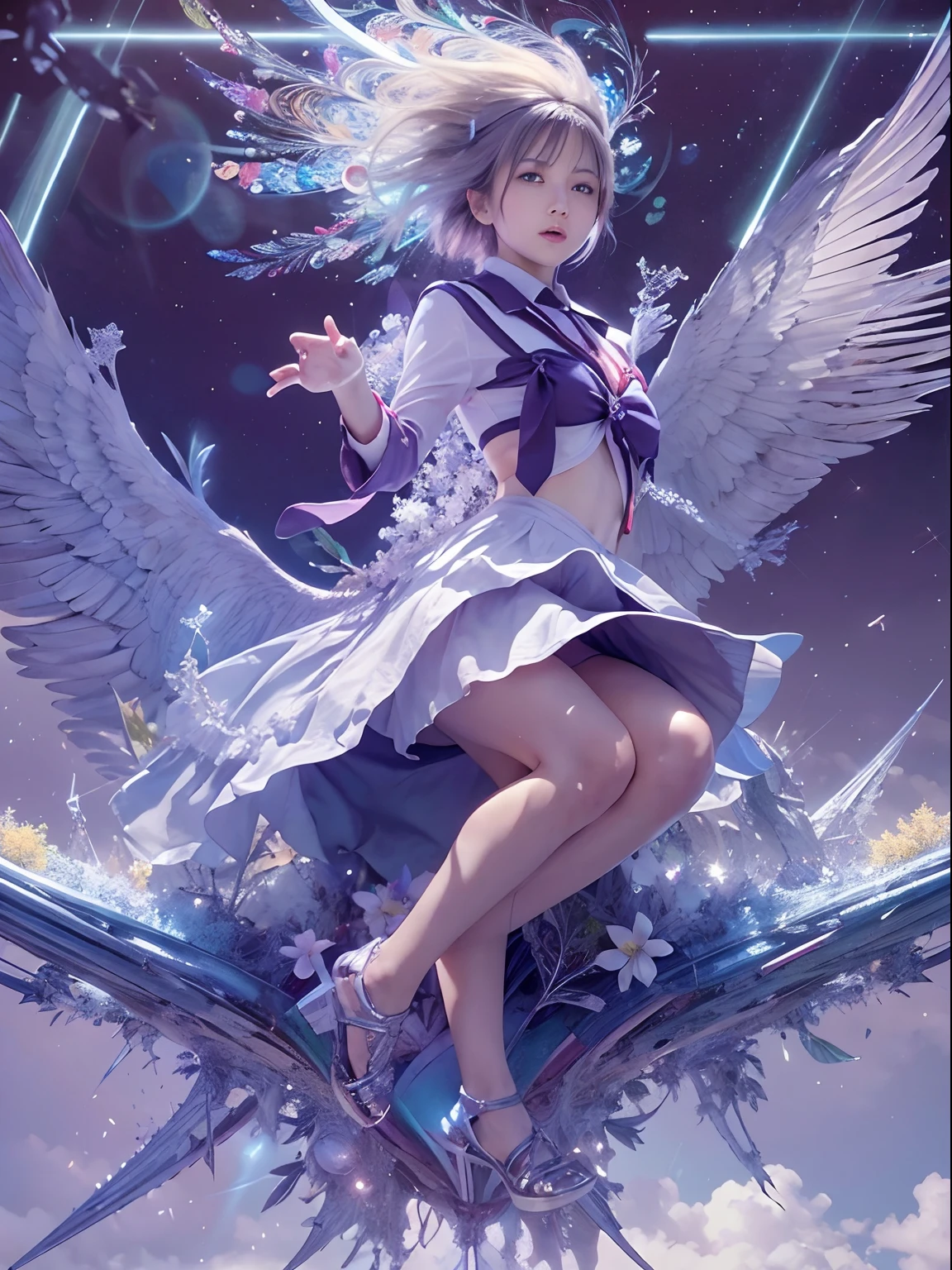 Anime girl with wings flying in the sky - SeaArt AI