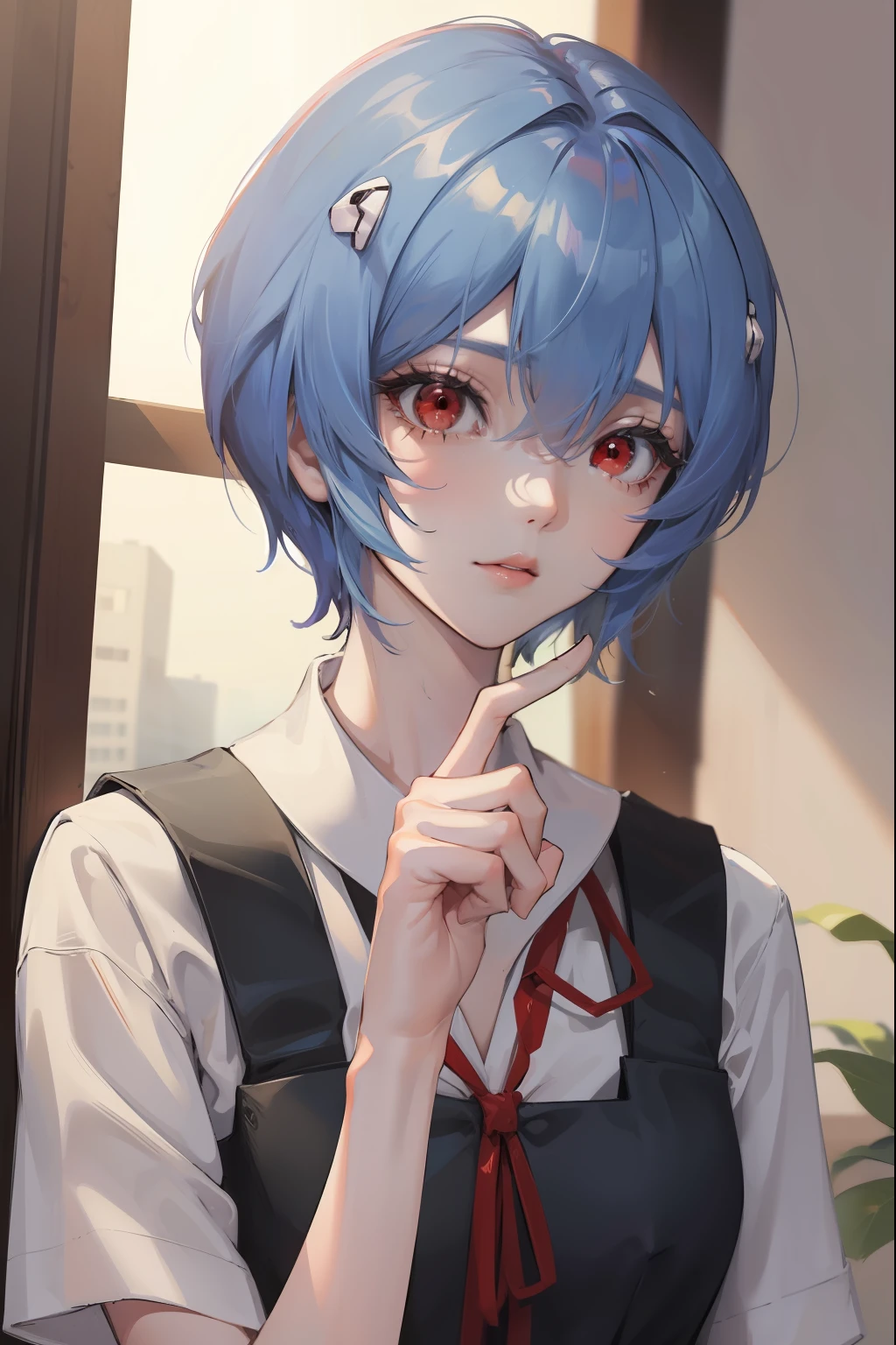 reiayanami, rei ayanami, Cheveux bleus, Cheveux courts, (les yeux rouges:1.5),
casser blue robe, robe, neck ruban, pinafore robe, red ruban, ruban, uniforme scolaire, manches courtes, short-sleeved Pull-over, Pull-over,
casser outdoors, Ville,
casser looking at viewer, 
casser (chef-d&#39;œuvre:1.2), Meilleure qualité, haute résolution, unité 8k fond d&#39;écran, (illustration:0.8), (Beaux yeux détaillés:1.6), visage extrêmement détaillé, éclairage parfait, CG extrêmement détaillé, (des mains parfaites, Anatomie parfaite),