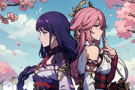 2 girls under sakura trees