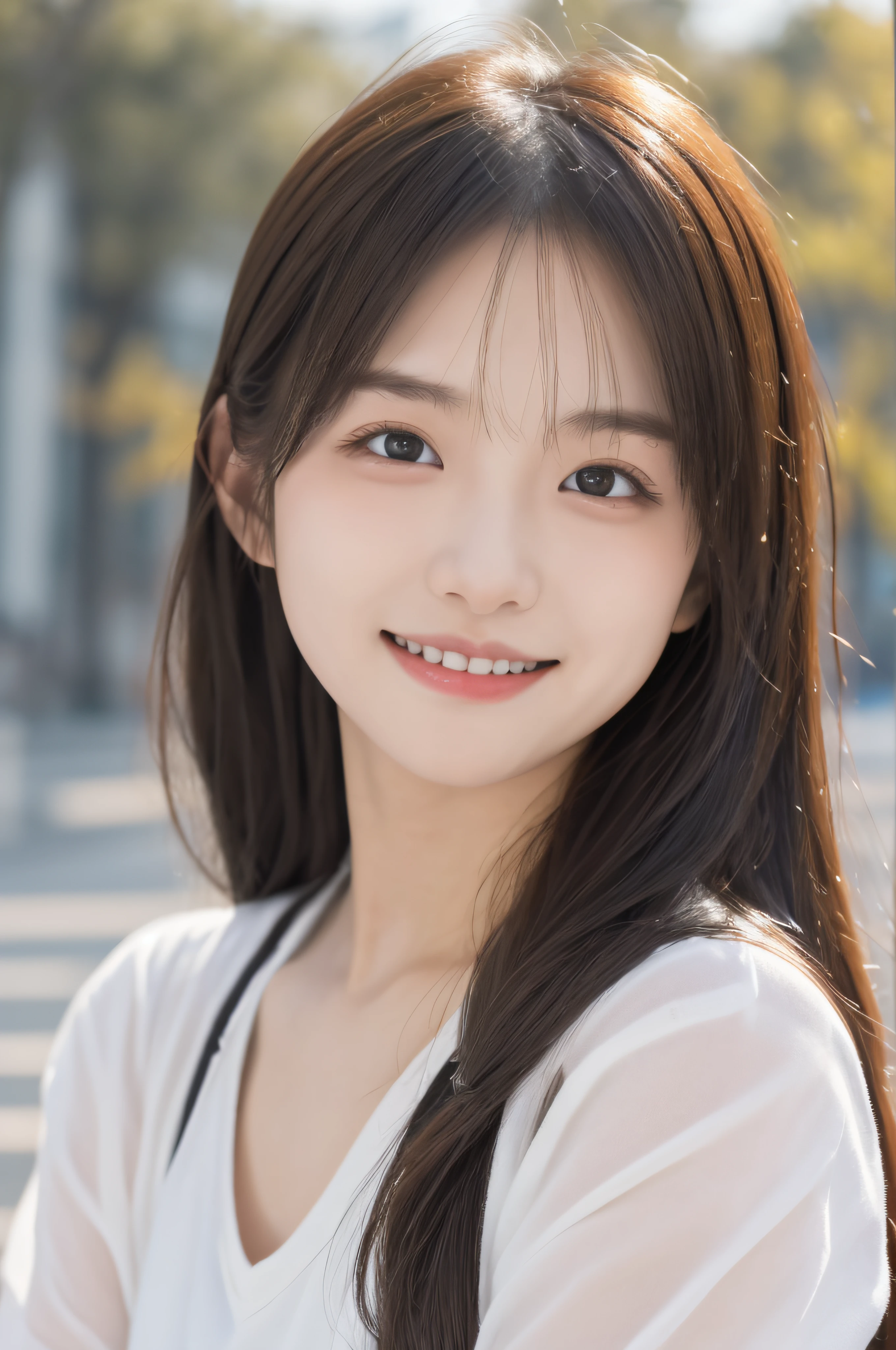 A close up of a woman with long hair and a white shirt - SeaArt AI