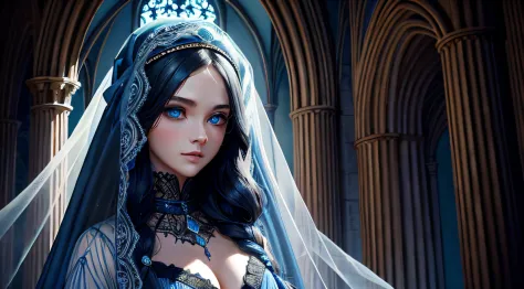 Blue veil，long hair girl，eBlue eyes，ultra - detailed，best qualtiy，超高分辨率