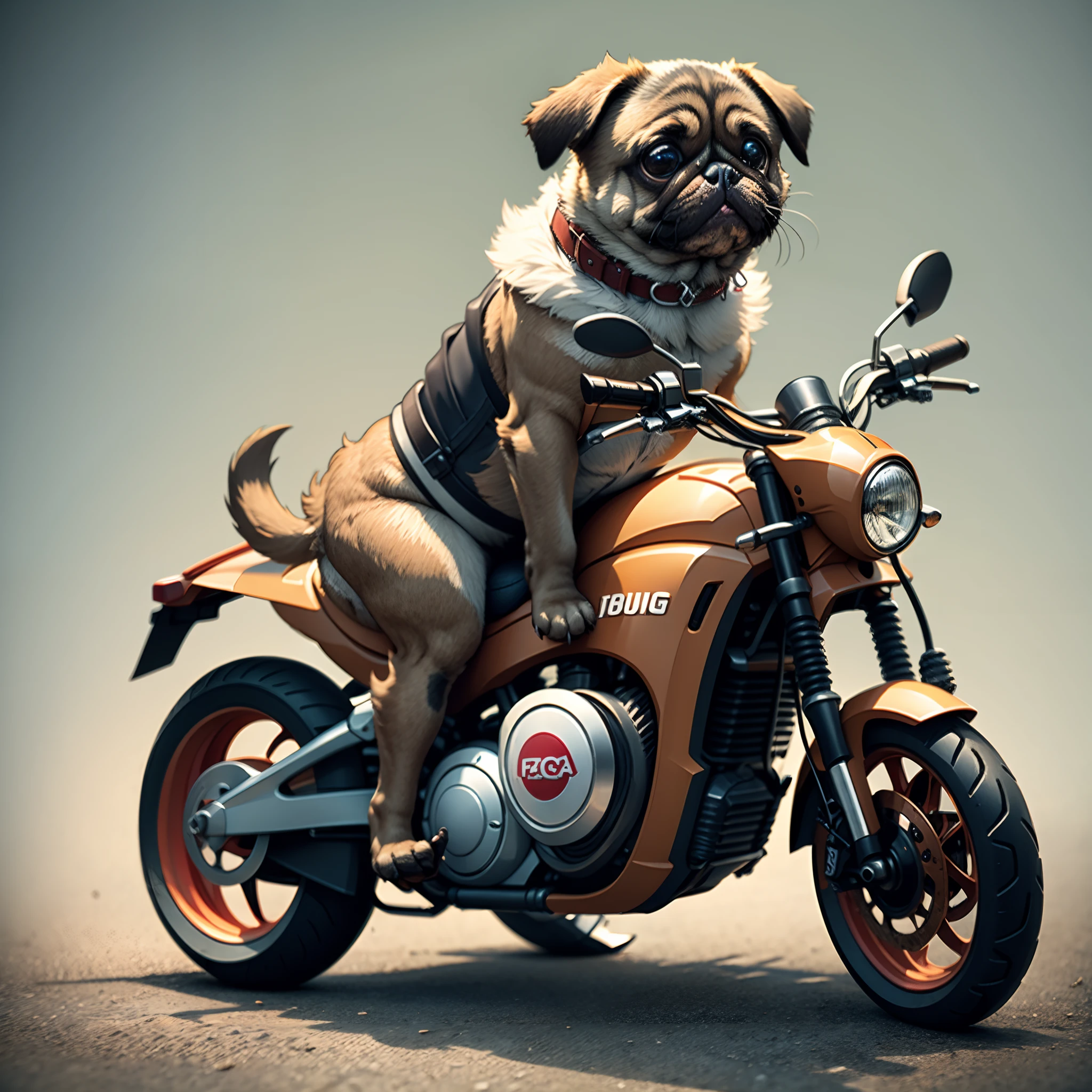 Cute pug in motorcycle costume