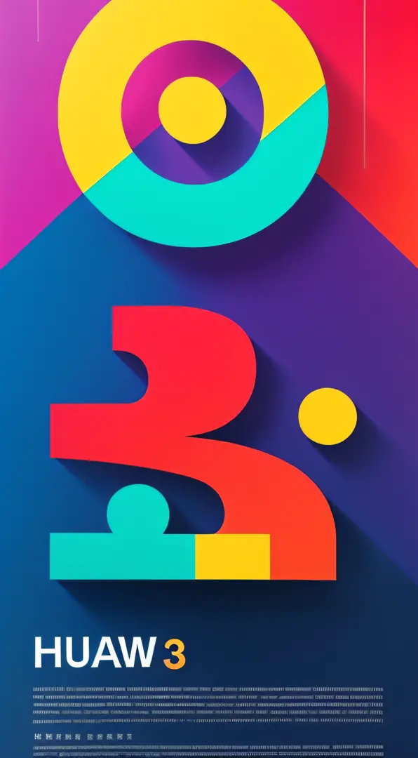 Flat poster，Huawei's third anniversary，It is mainly dark red，Add bright colors，Mainly the number three，And with some bright secondary colors，Add visual impact and festive atmosphere to your event。 secondly，I would use large numbers "3" on the poster，Design...