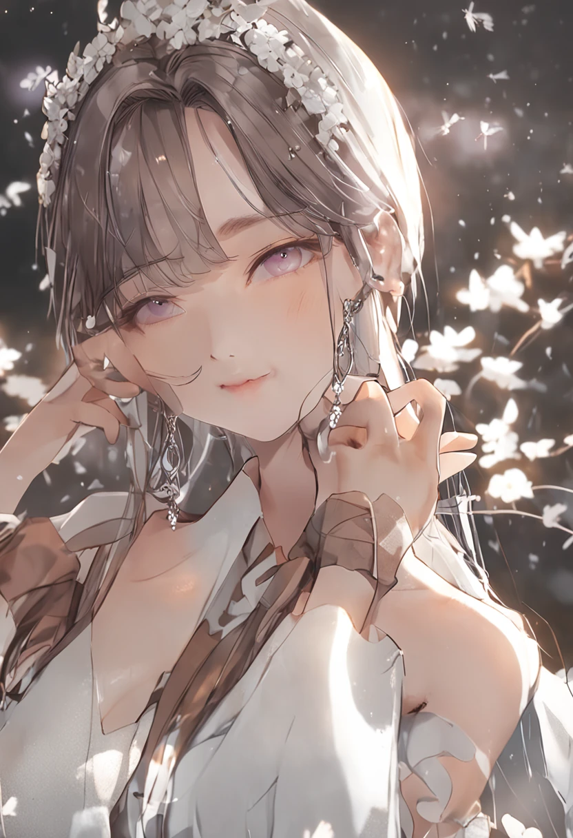 Anime girl with white hair and flower crown in the wind - SeaArt AI