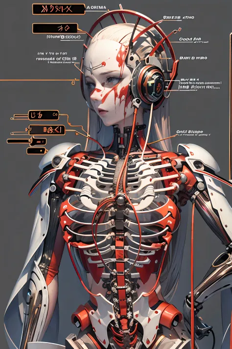 （tmasterpiece，top Quority，best qualtiy，offcial art，Beauty and aesthetics：1.2），（1 mechanical girl：1.3），（Only the upper body：1.4），huge tit，Beheaded at the waist（Exposing internal organs，Mechanical internal organs），blood vess，（Being pierced through the body：1...