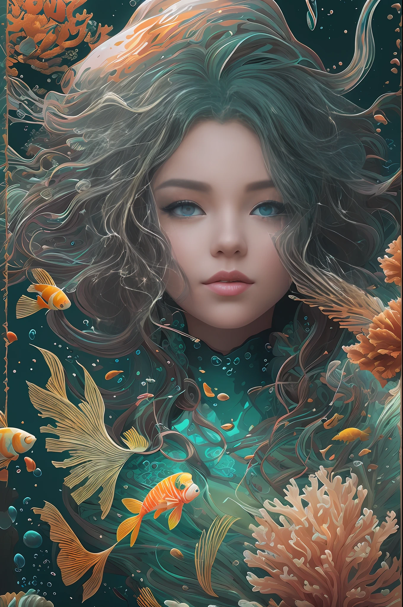 ModelShoot style, (Extremely detailed Cg Unity 8K wallpaper), A chaotic storm of intricate liquid smoke in the head, Stylized abstract portrait of beautiful girl, wetted skin,Koi，Beautiful koi，Flocks of koi,carp，Strange shaped corals，ocean floor，Beautiful coral reef in the background，Rochas,Marine life，colorful coral reef,author：Petros Afshar, ross tran, tom whalen, Peter Mohrbacher, Art germ, Broken glass, ((bubbly underwater scenery)) Radiant light octane rendering is highly detailed, inspired by Yanjun Cheng, Beautiful digital artwork, Guviz-style artwork, 4k highly detailed digital art, Beautiful digital illustration, Cute detailed digital art, stunning digital illustration, A beautiful artwork illustration, Exquisite digital illustration, 4K detailed digital art,
waiting to start